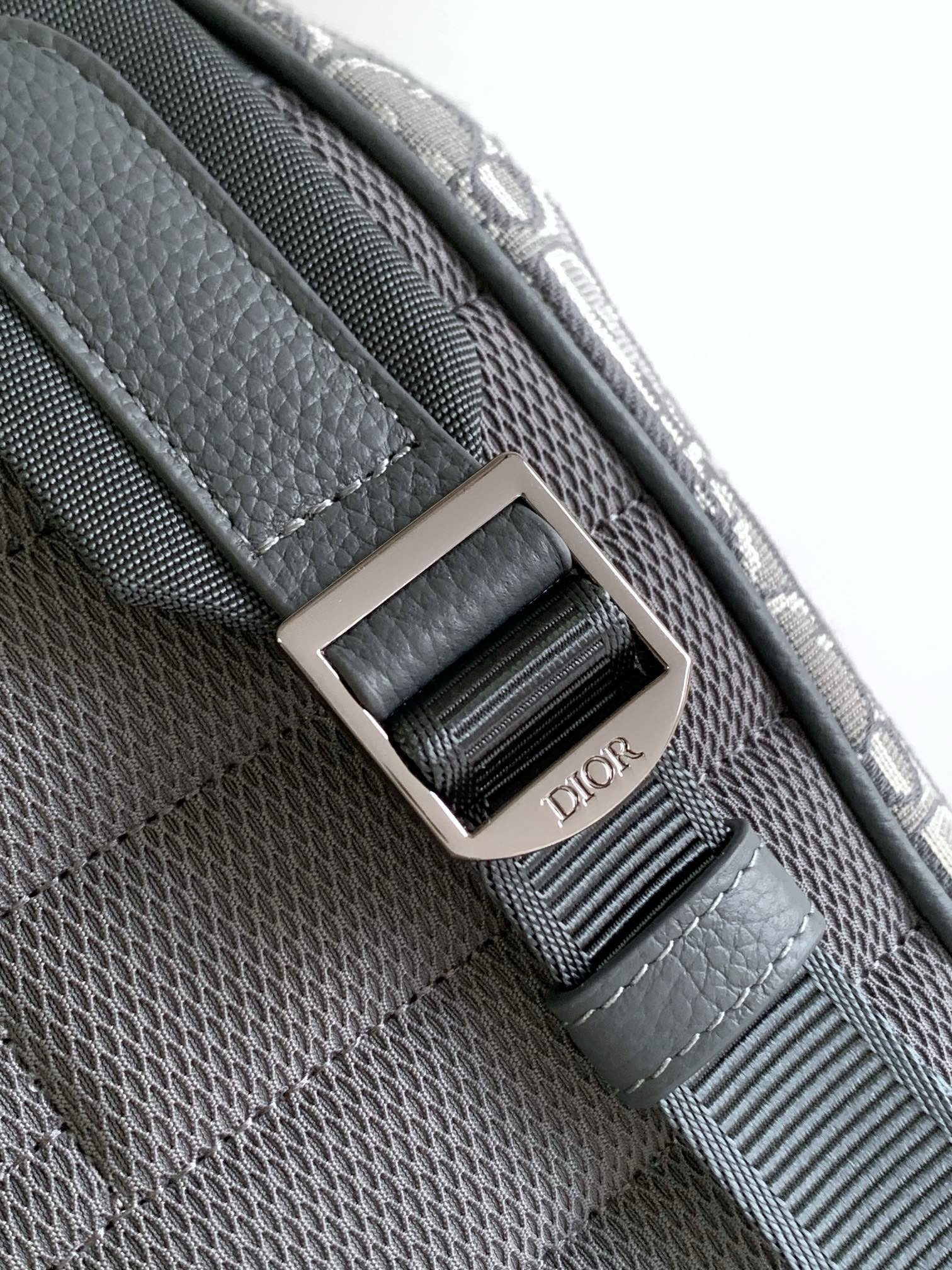 D*or saddle backpack with flap in grey oblique jacquard