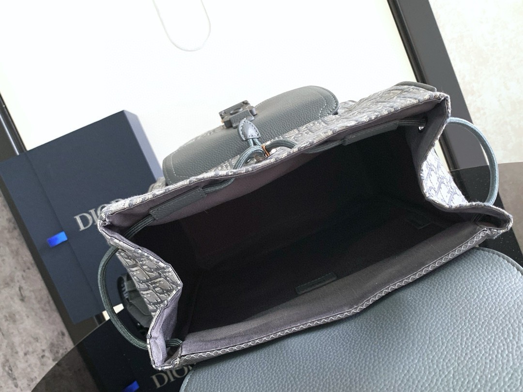 D*or saddle backpack with flap in grey oblique jacquard