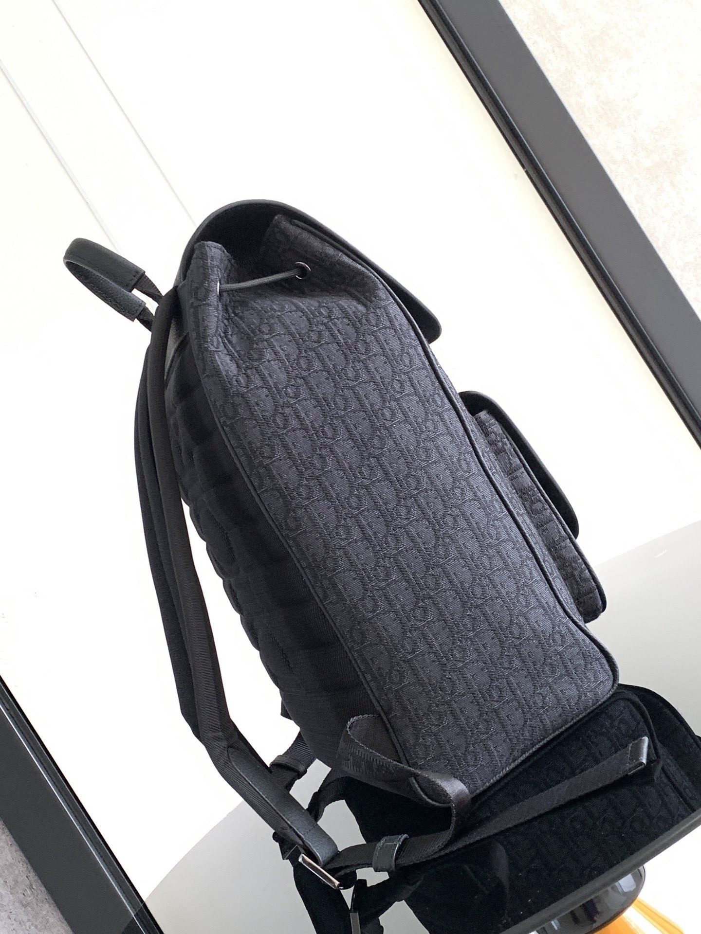 D*or saddle backpack with flap in black oblique jacquard