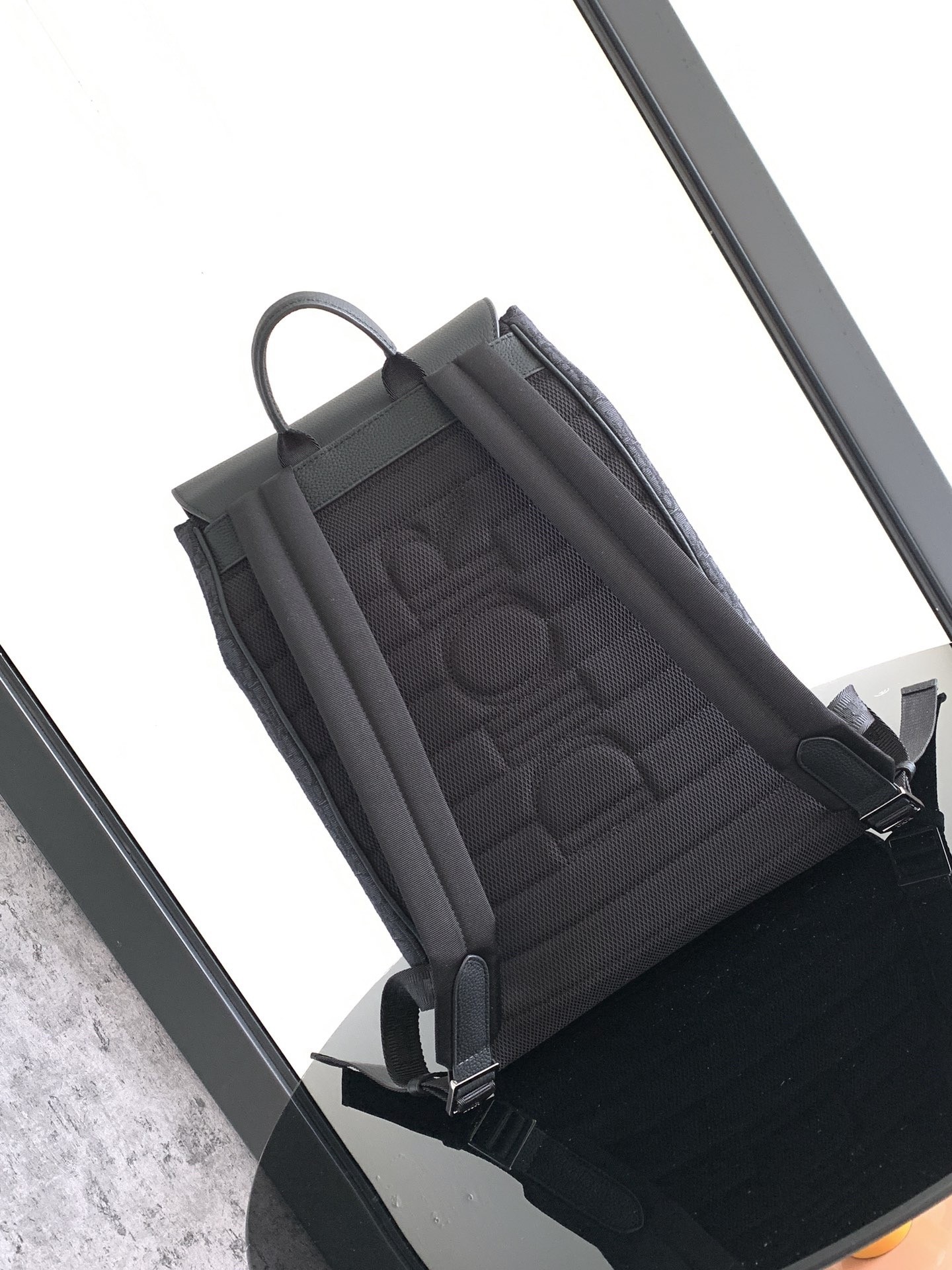 D*or saddle backpack with flap in black oblique jacquard