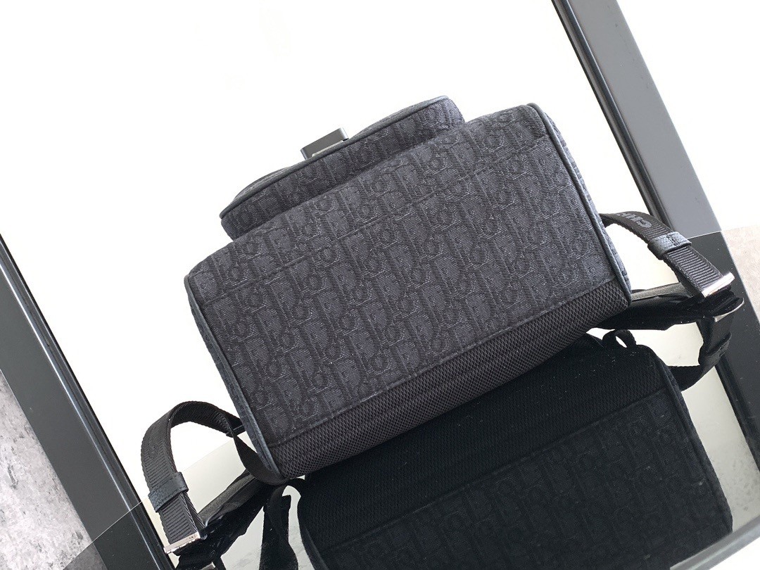 D*or saddle backpack with flap in black oblique jacquard