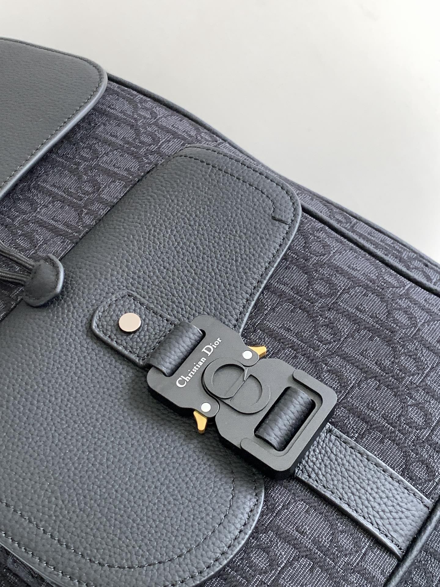 D*or saddle backpack with flap in black oblique jacquard