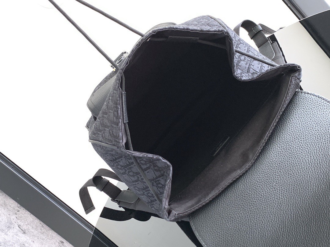 D*or saddle backpack with flap in black oblique jacquard