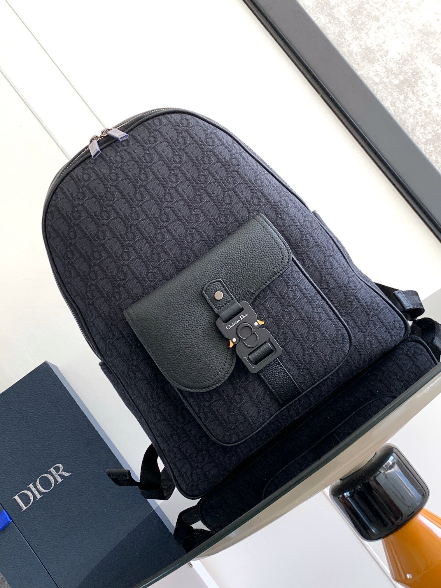 D*or saddle zip backpack in black oblique jacquard