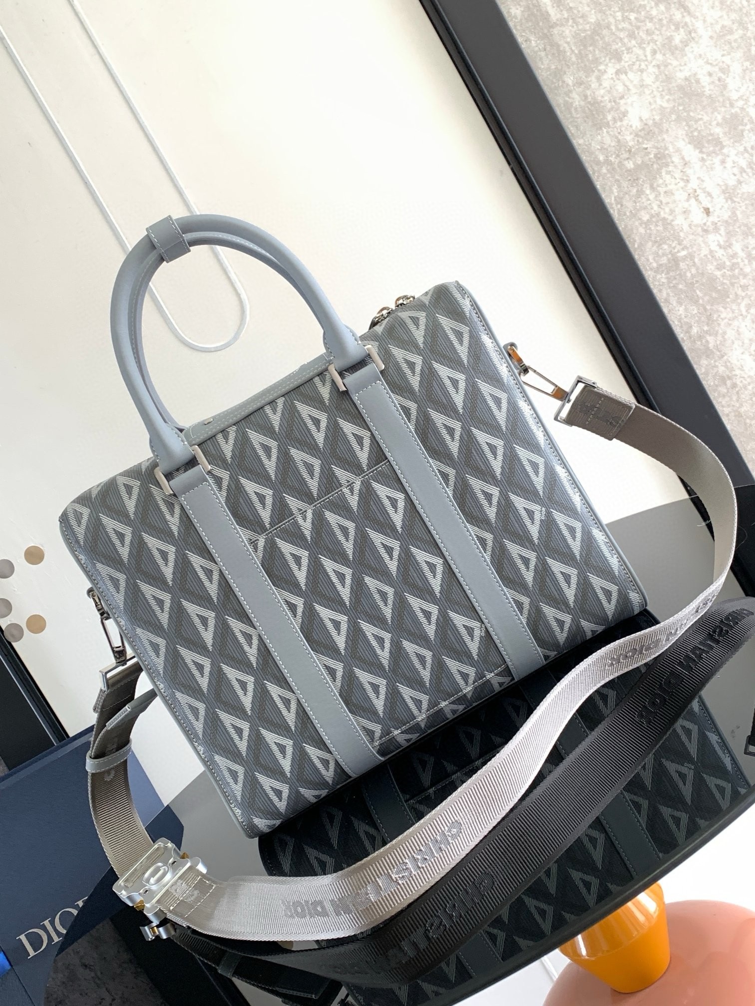 D*or lingot briefcase in grey cd diamond canvas