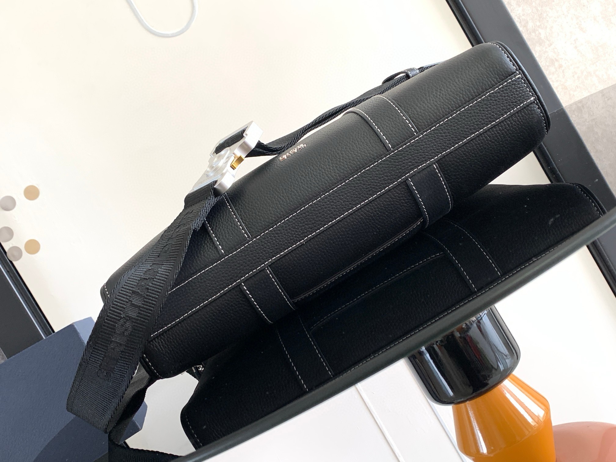 D*or lingot briefcase in black grained calfskin
