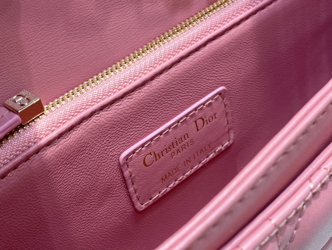 D*or miss D*or top handle bag in melocoton pink cannage lambskin