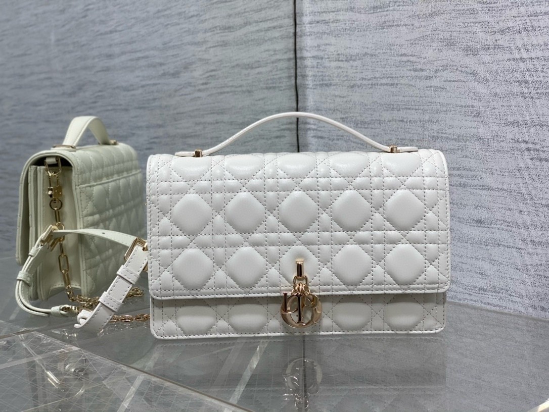 D*or miss D*or top handle bag in white cannage lambskin