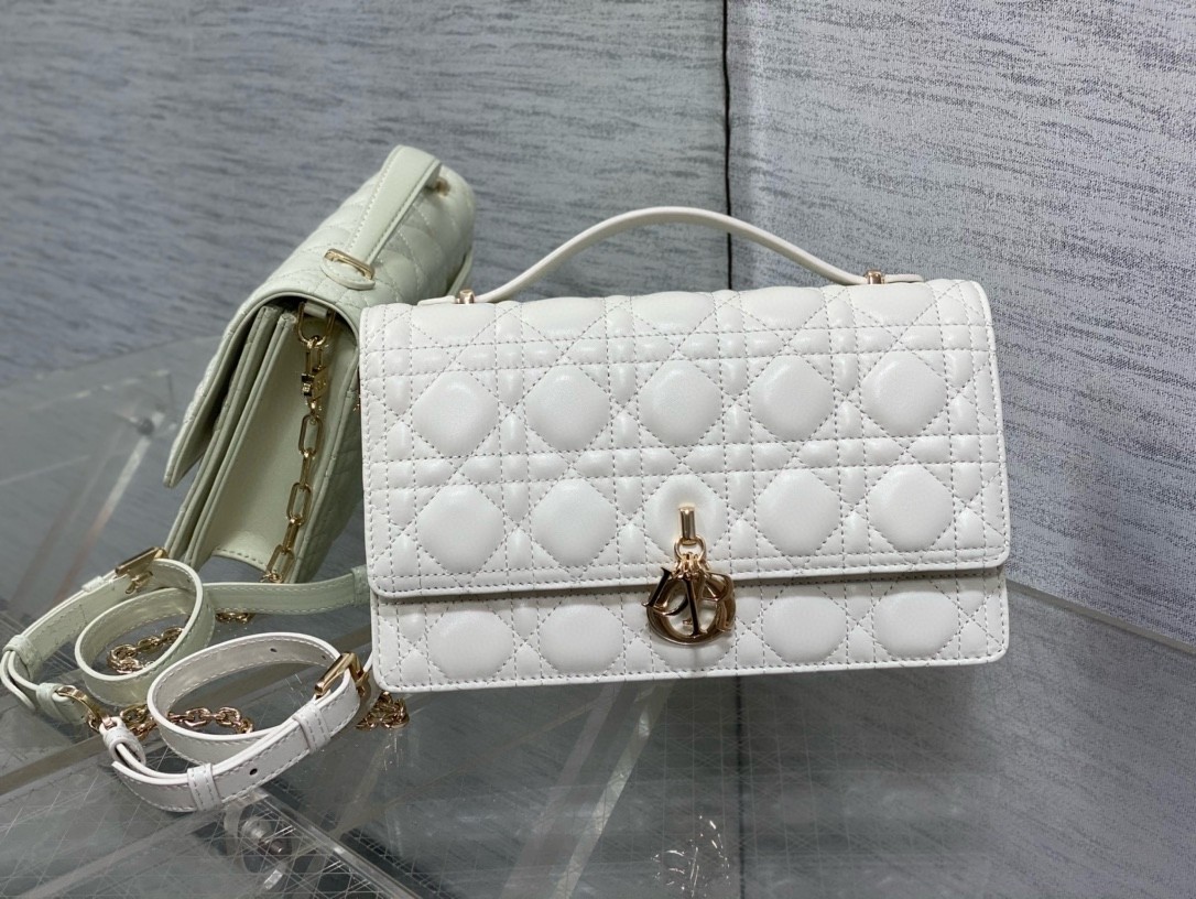 D*or miss D*or top handle bag in white cannage lambskin