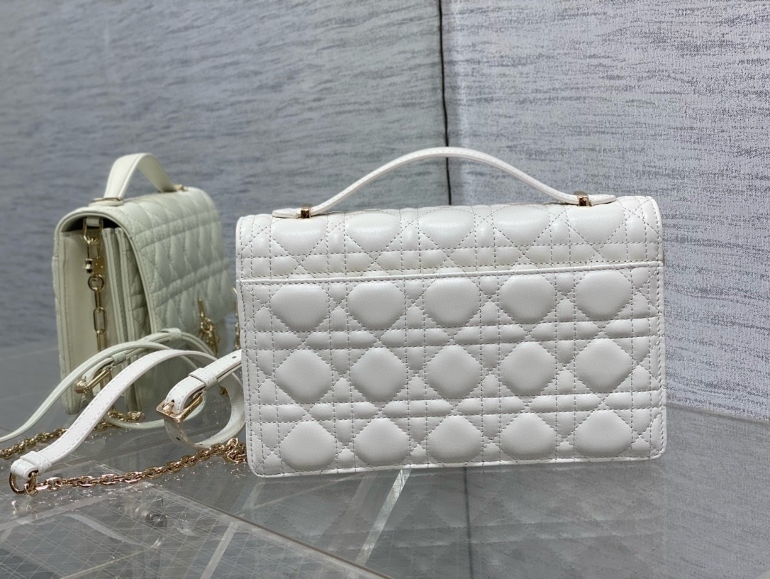 D*or miss D*or top handle bag in white cannage lambskin