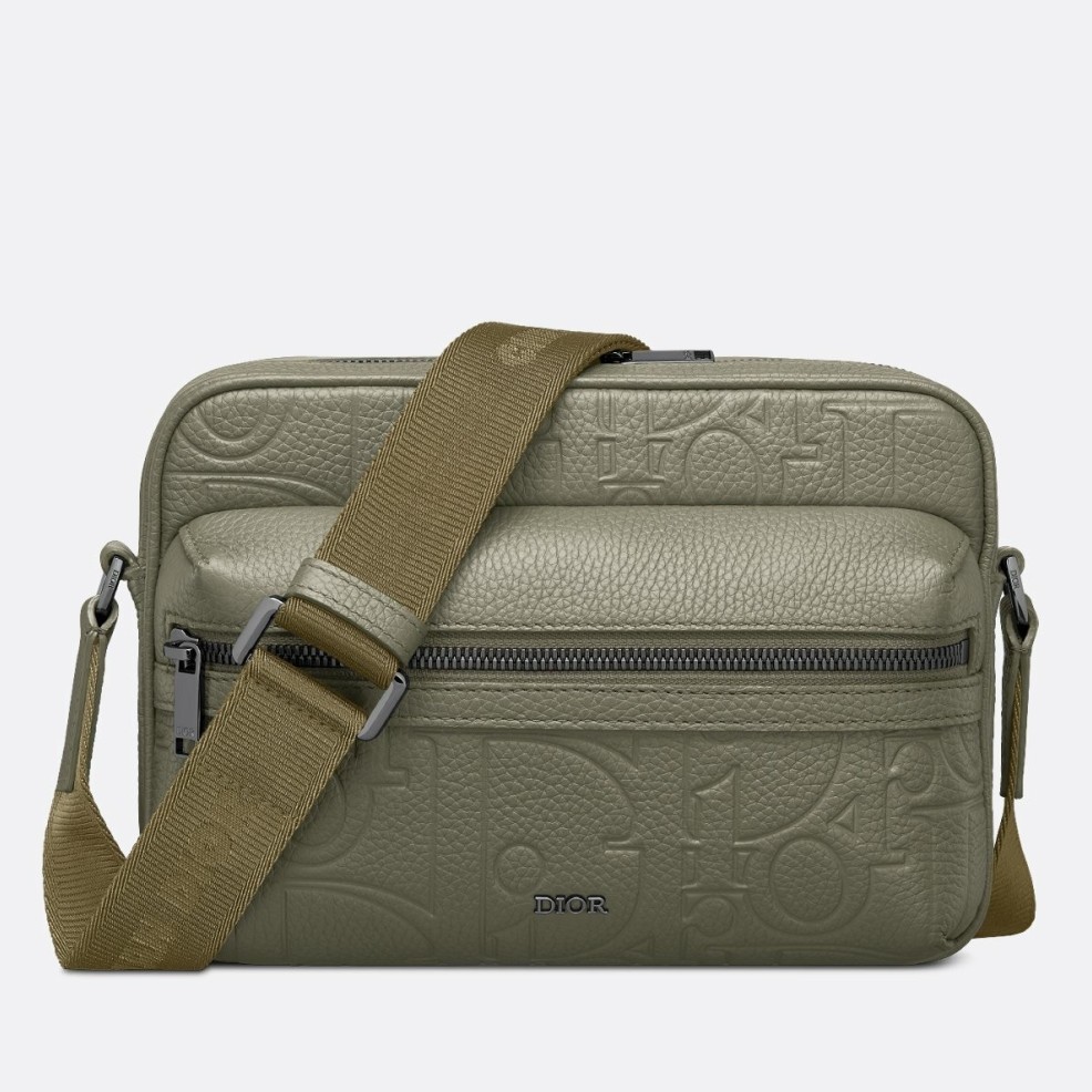 D*or rider 2.0 zipped messenger bag in khaki gravity leather