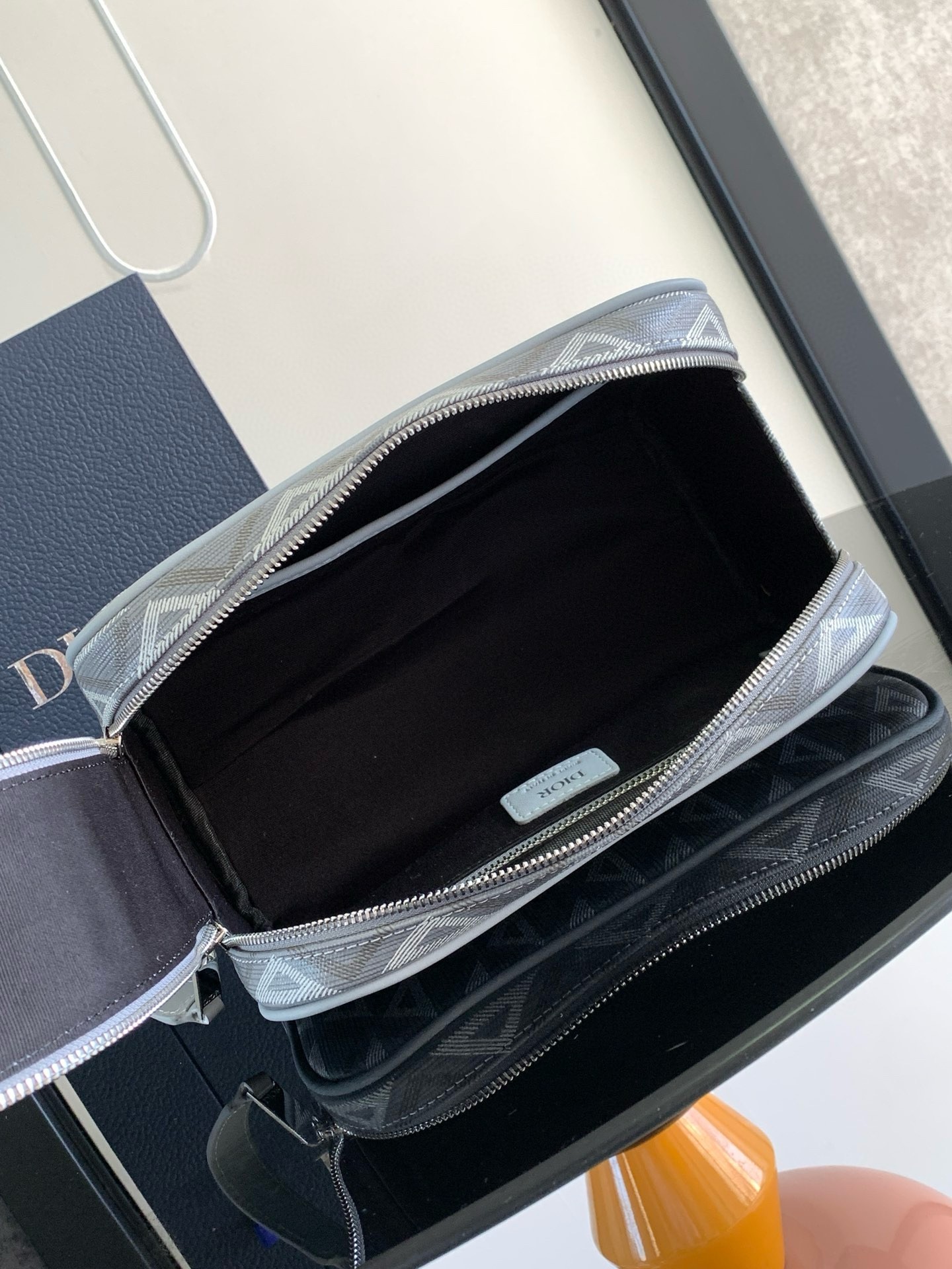 D*or toiletry bag in grey cd diamond canvas