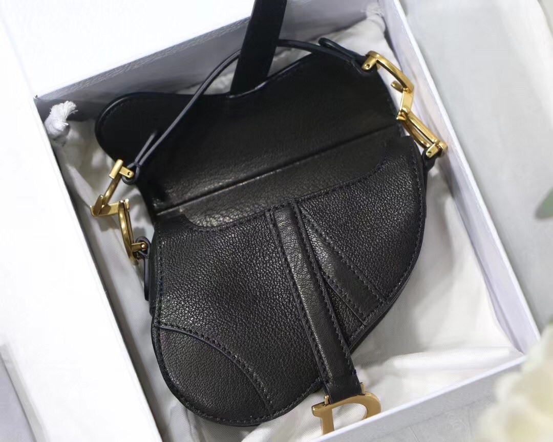 D*or micro saddle bag in black goatskin