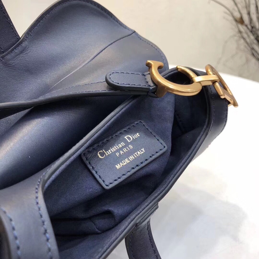 D*or mini saddle bag in blue calfskin