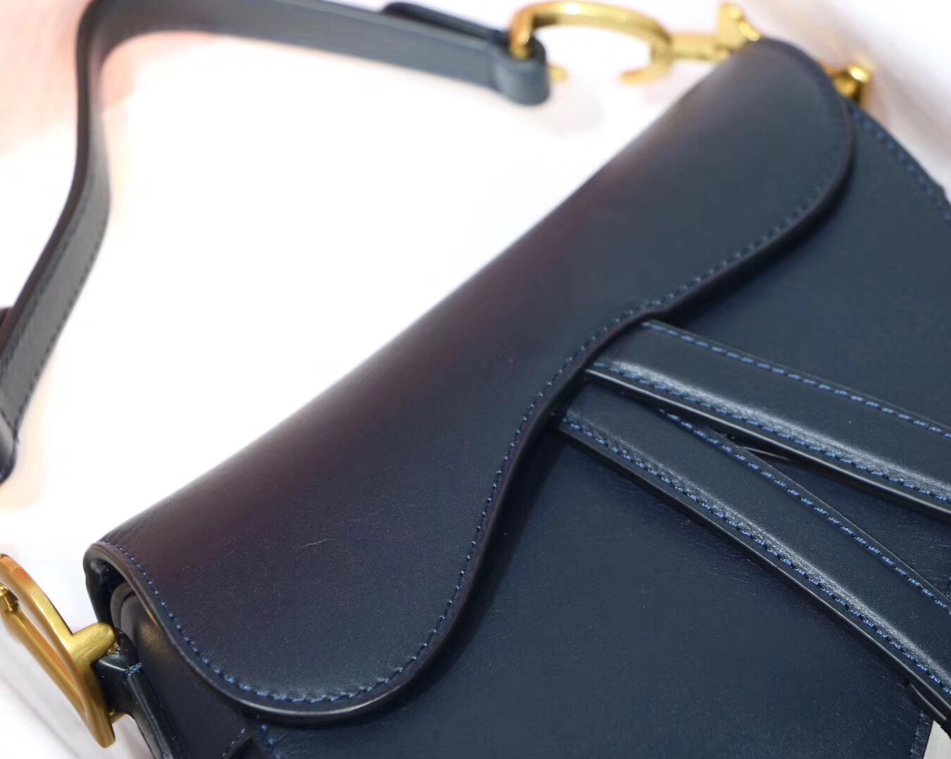 D*or mini saddle bag in blue calfskin