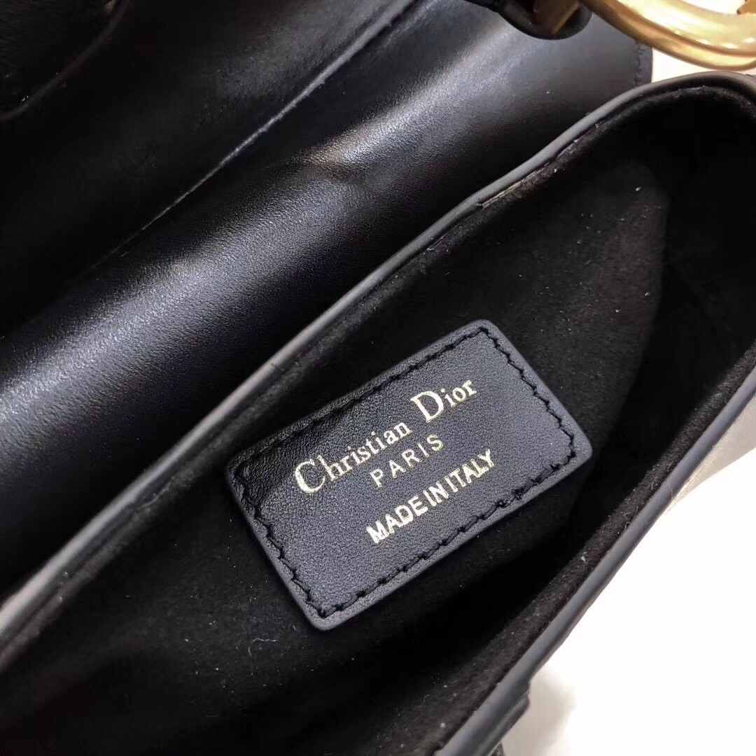 D*or mini saddle bag in black calfskin