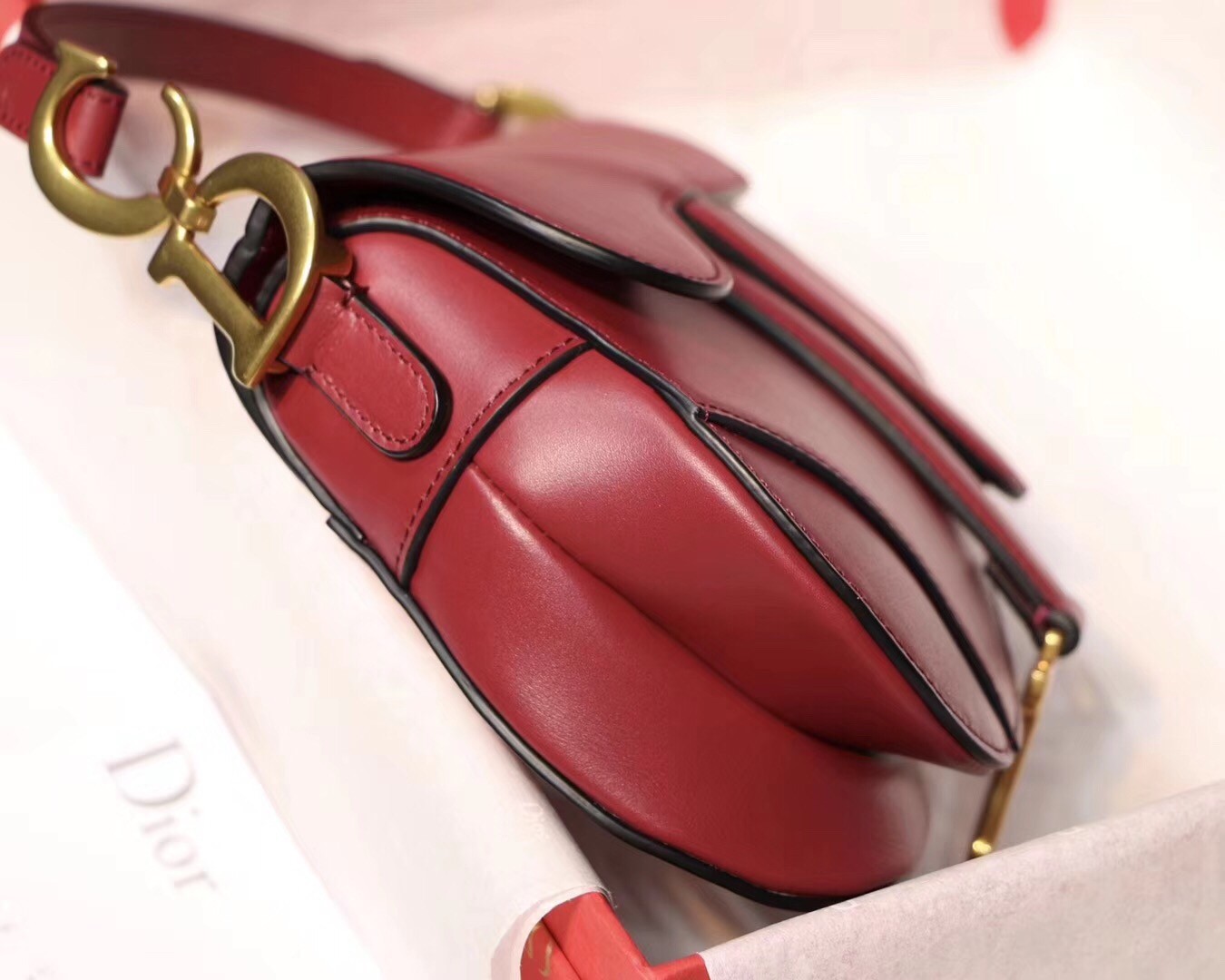 D*or mini saddle bag in red calfskin
