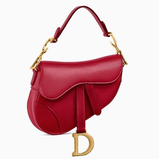 D*or mini saddle bag in red calfskin