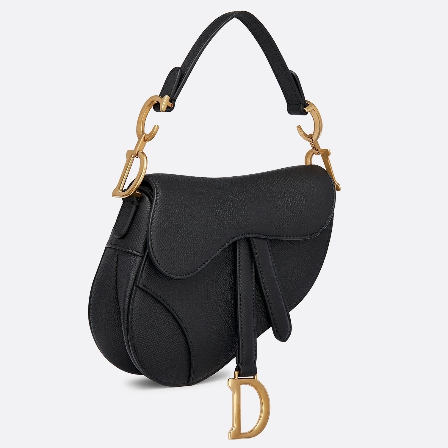 D*or mini saddle bag in black grained calfskin