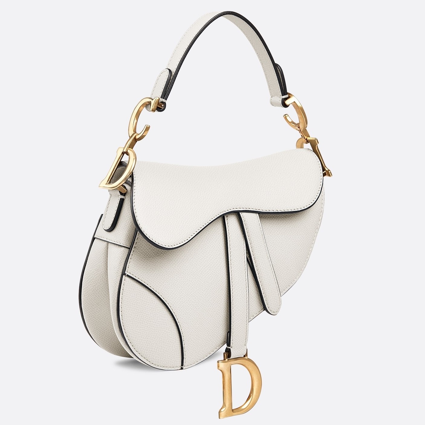 D*or mini saddle bag in white grained calfskin