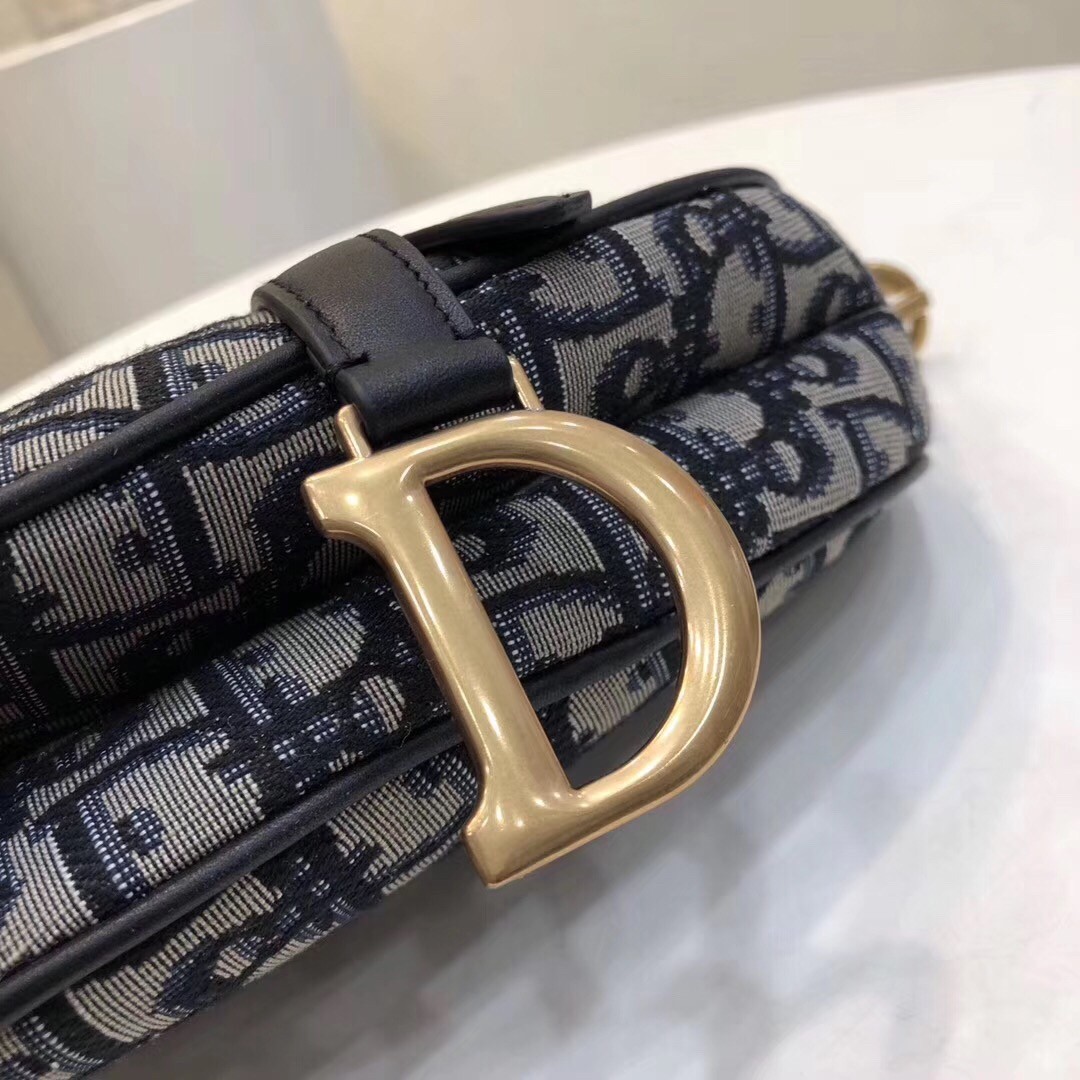 D*or mini saddle bag in blue oblique jacquard canvas