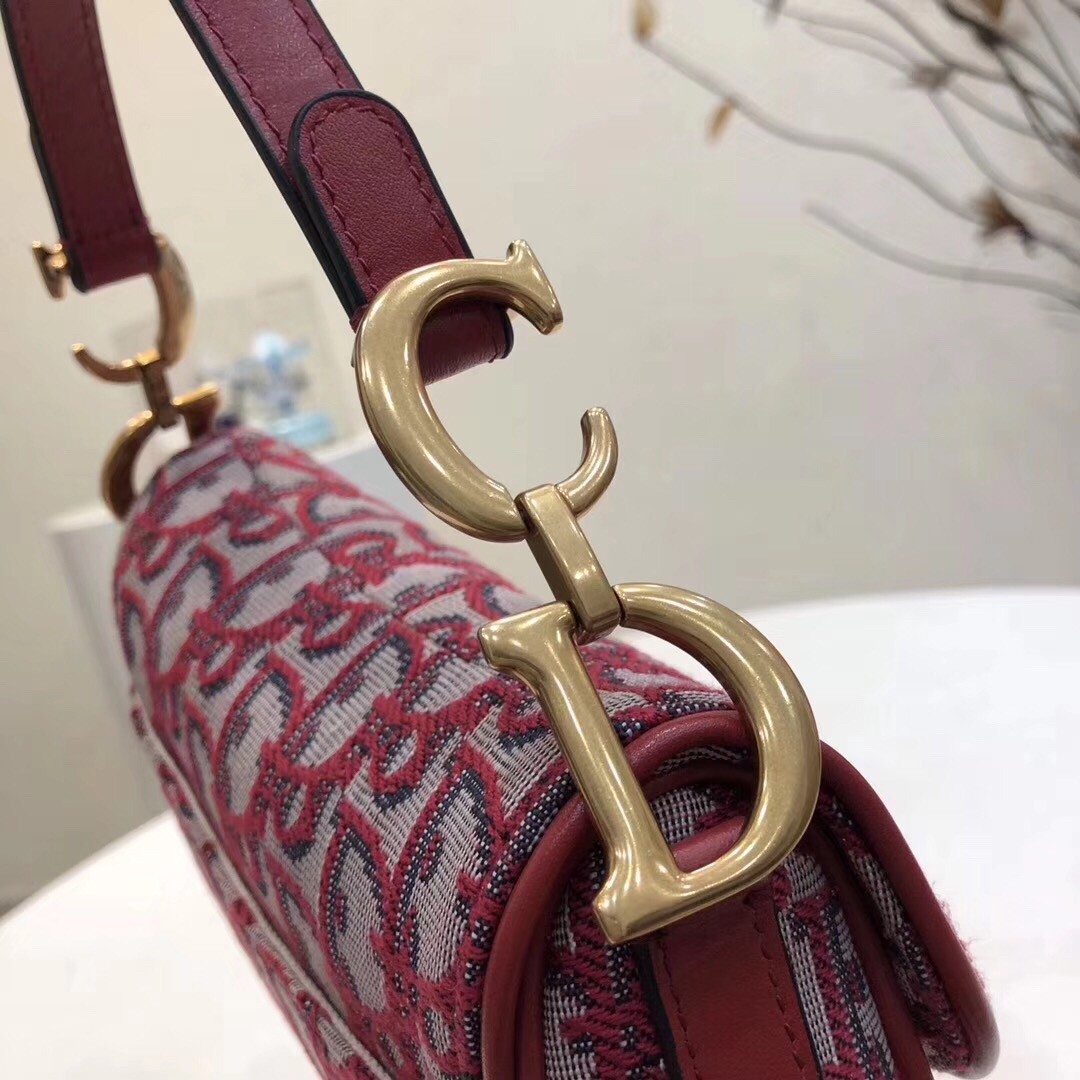 D*or mini saddle bag in bordeaux oblique jacquard canvas