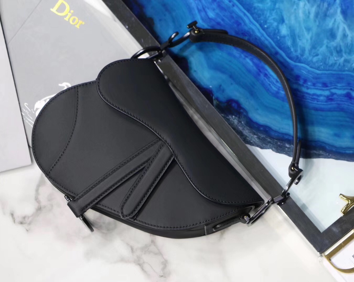 D*or mini saddle bag in black ultra matte leather