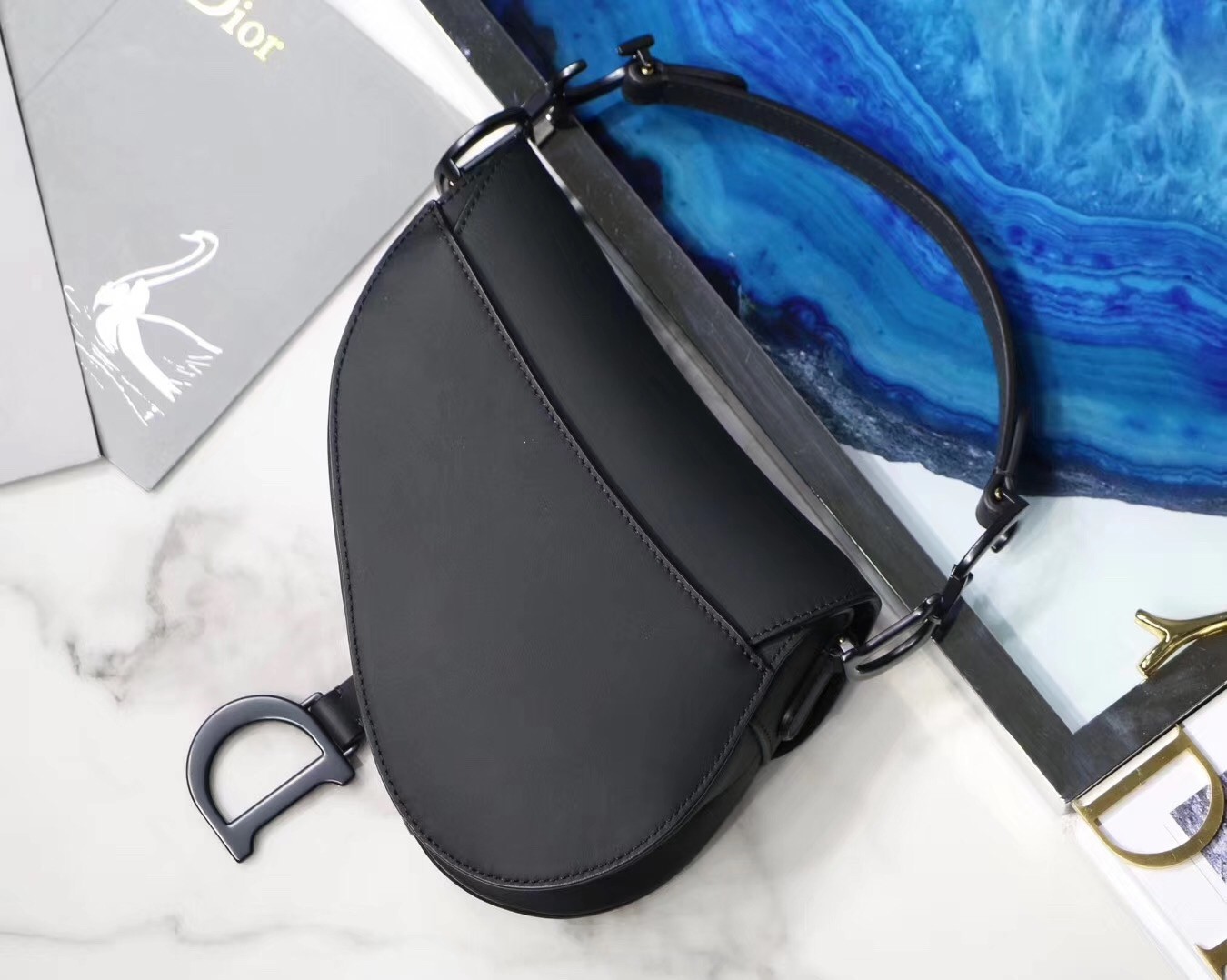 D*or mini saddle bag in black ultra matte leather