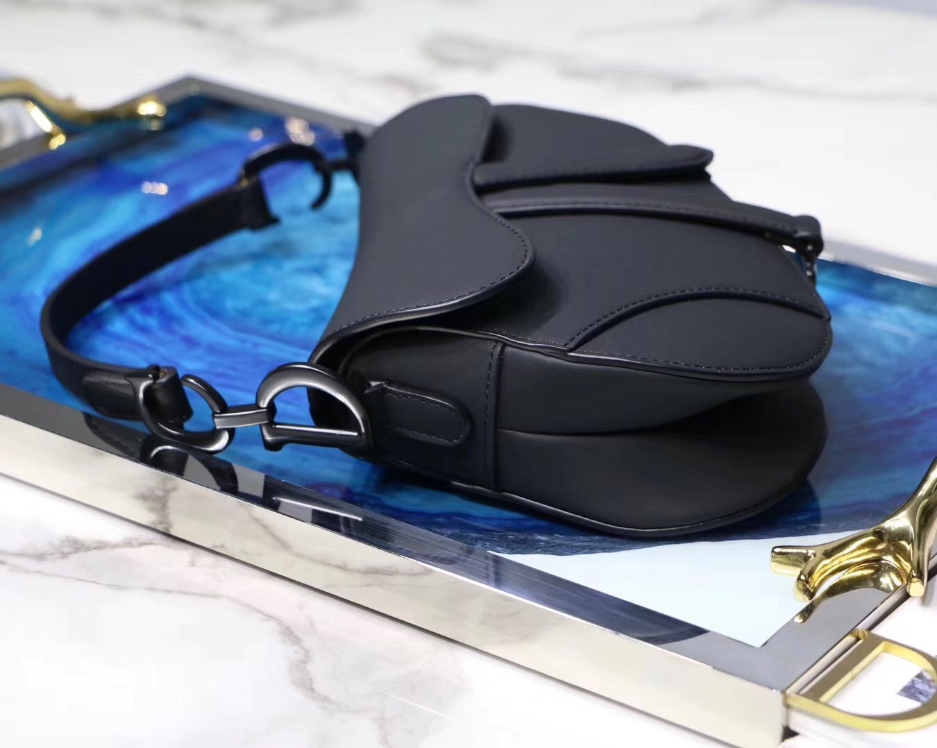 D*or mini saddle bag in black ultra matte leather