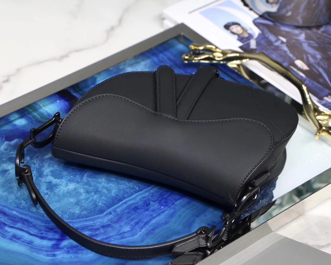D*or mini saddle bag in black ultra matte leather