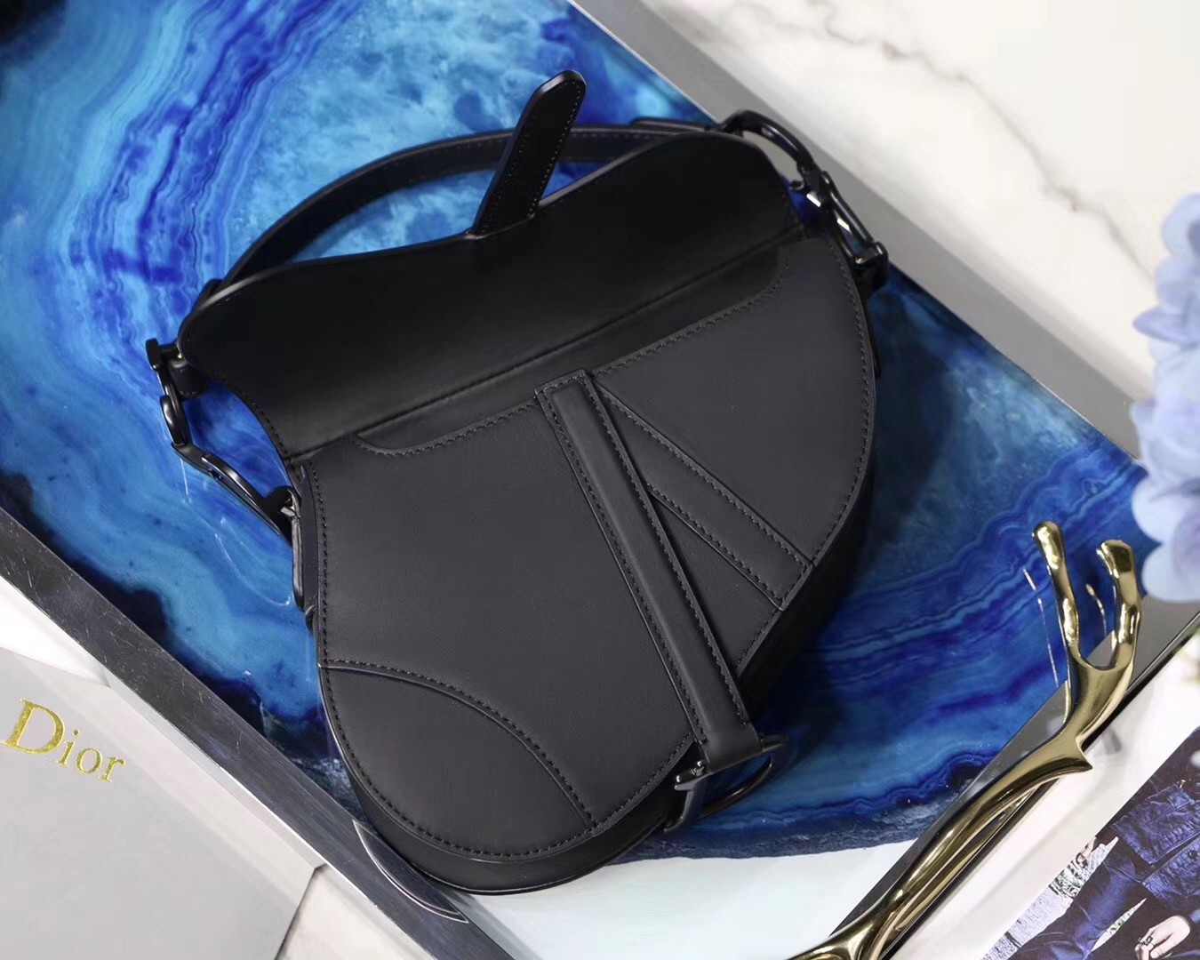 D*or mini saddle bag in black ultra matte leather
