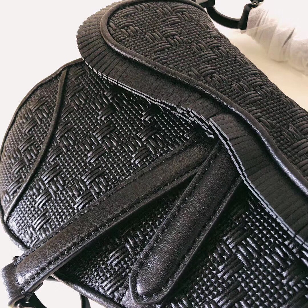 D*or saddle bag in black braided leather strips with fringe