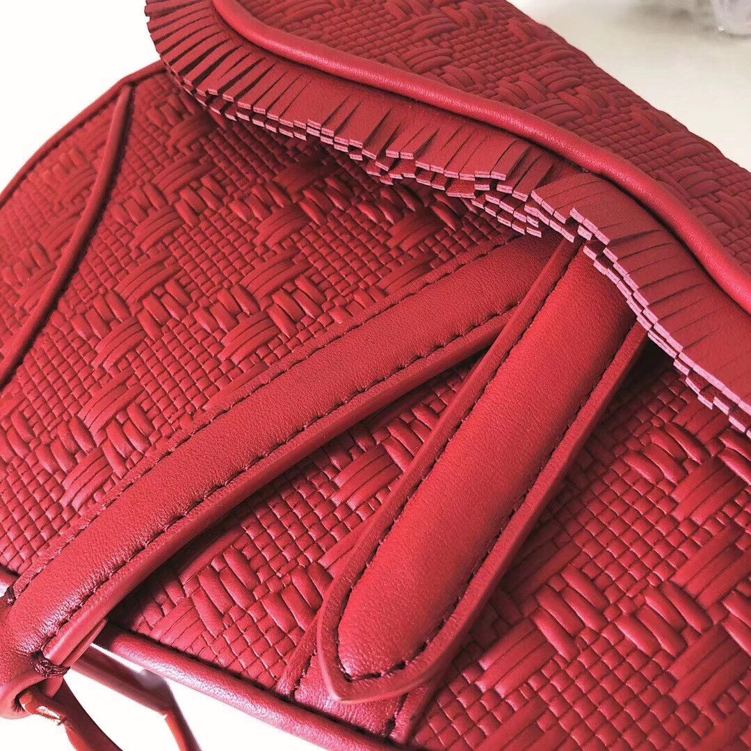 D*or saddle bag in red braided leather strips with fringe
