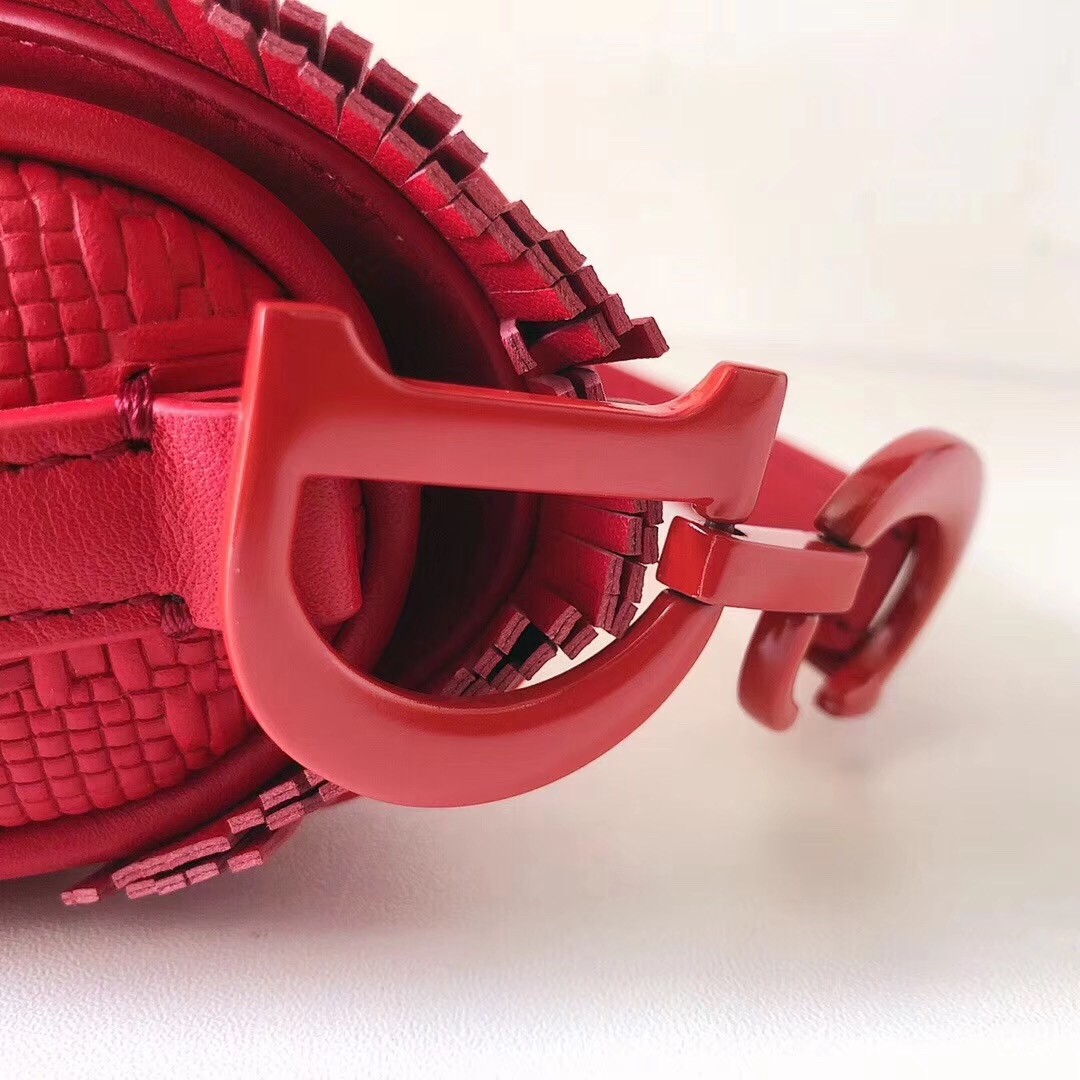 D*or saddle bag in red braided leather strips with fringe