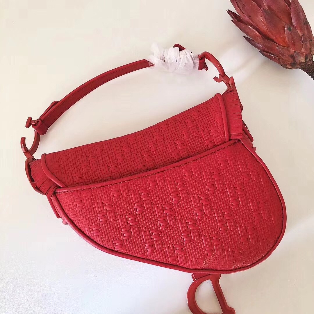 D*or saddle bag in red braided leather strips with fringe