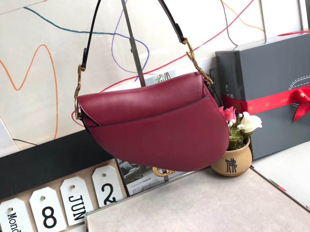 D*or saddle bag in red calfskin