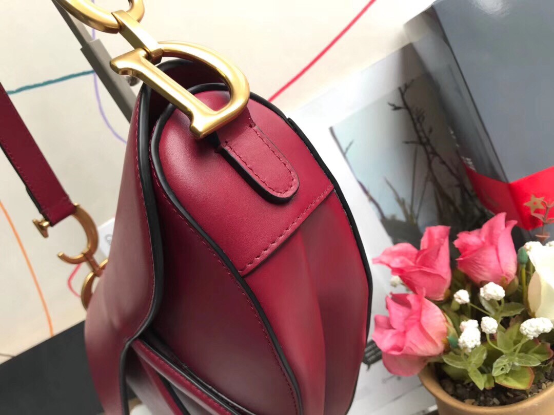 D*or saddle bag in red calfskin