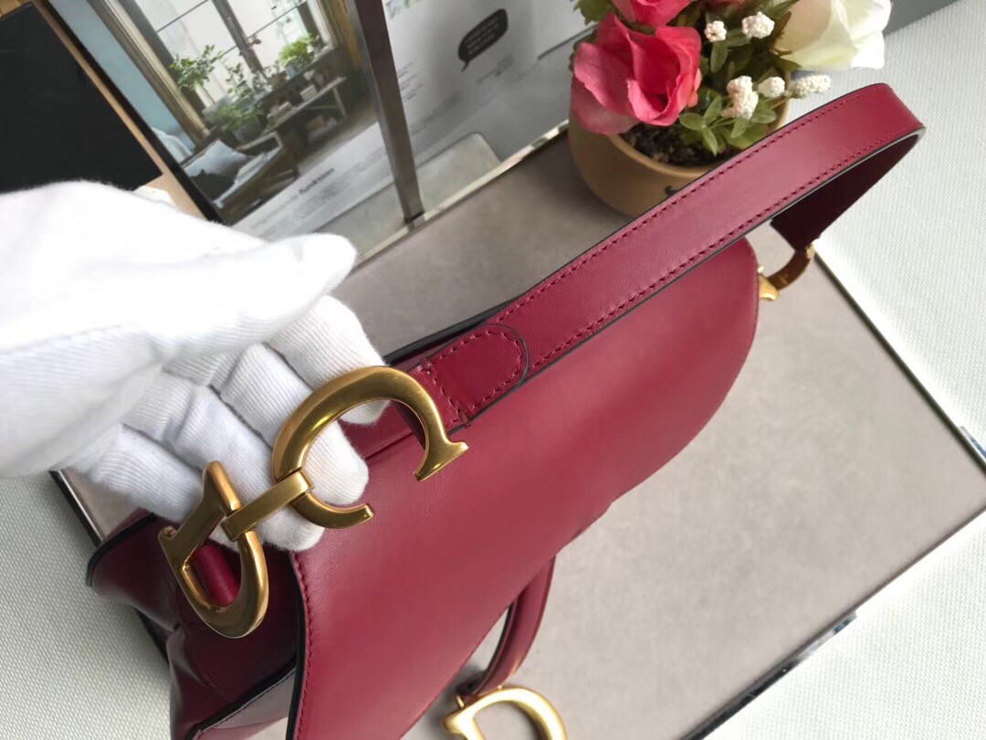 D*or saddle bag in red calfskin