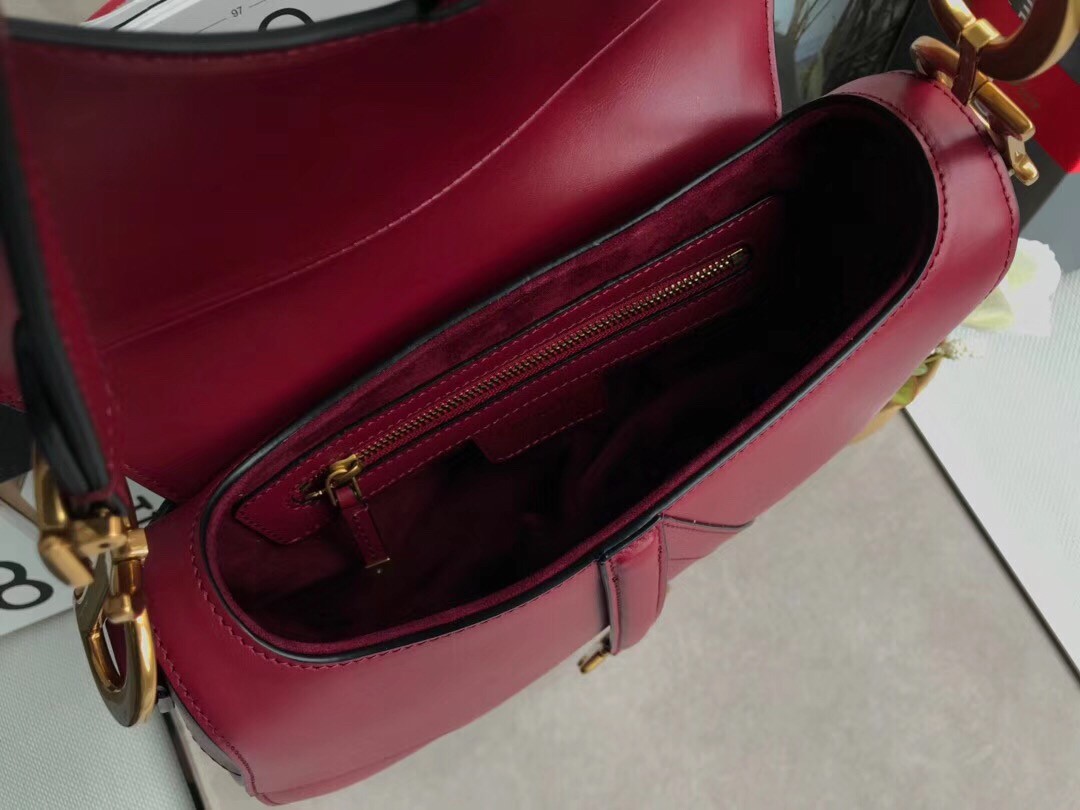 D*or saddle bag in red calfskin