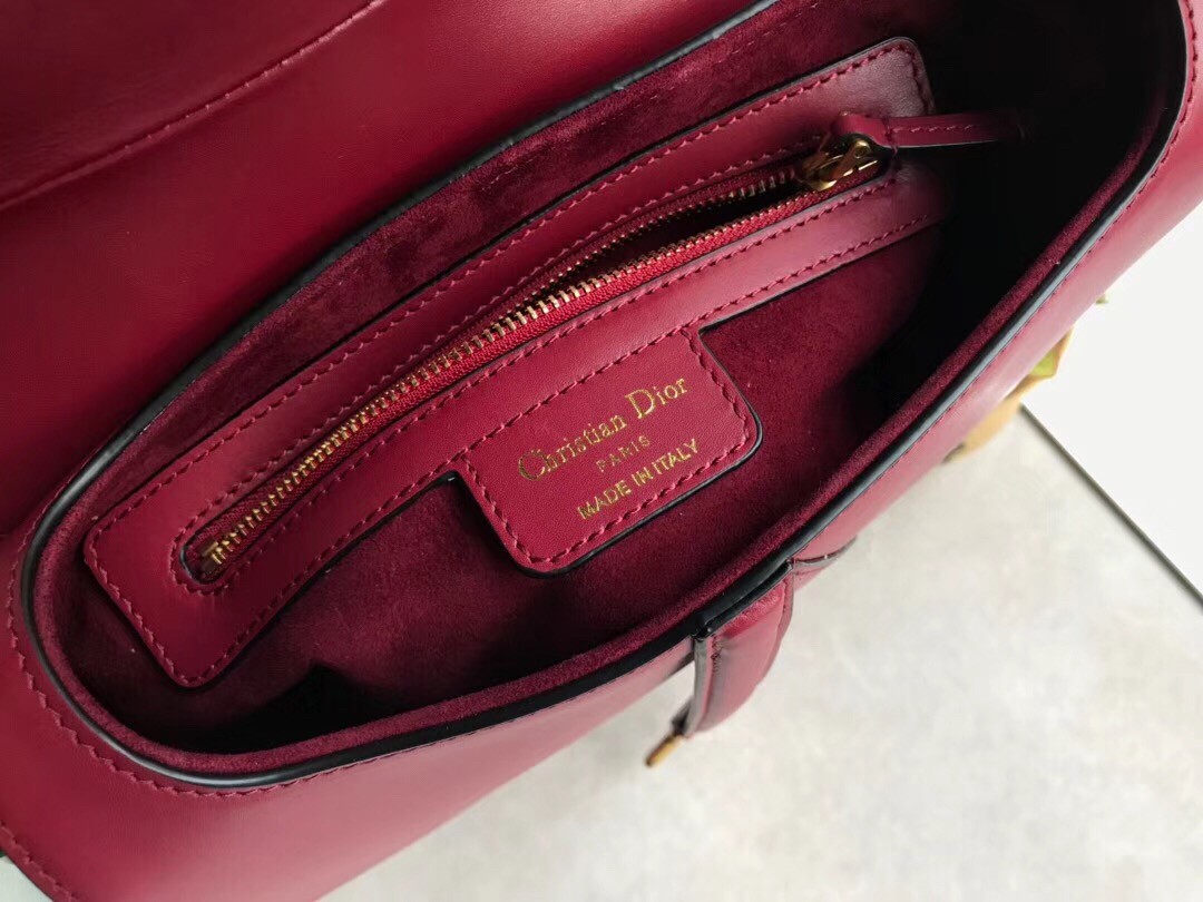 D*or saddle bag in red calfskin