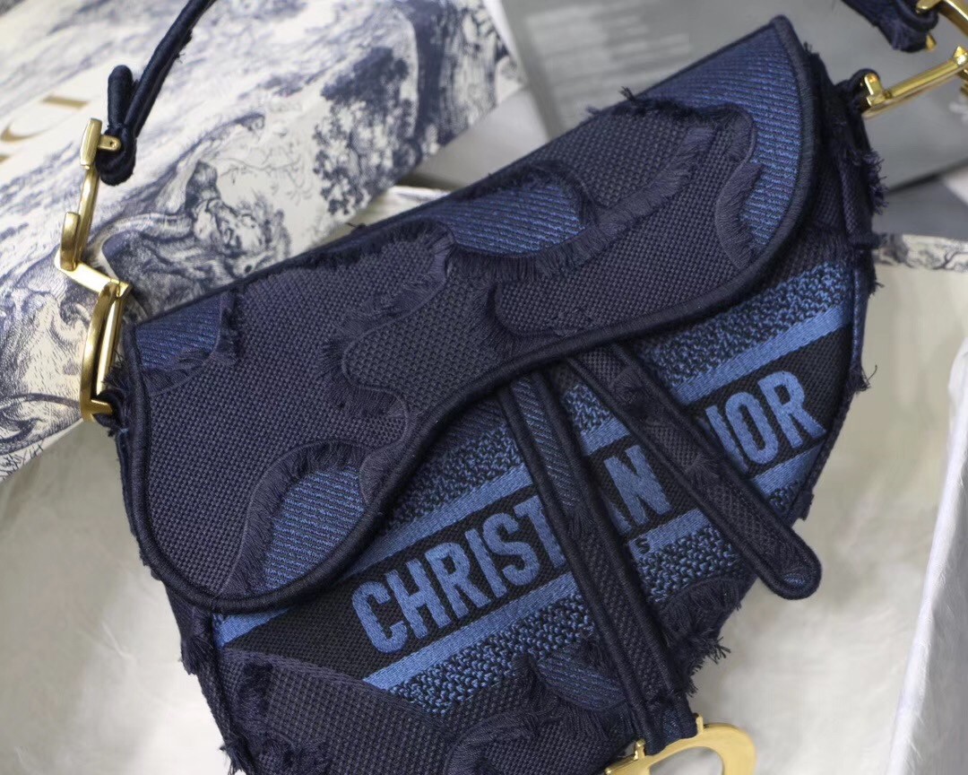 D*or saddle bag in blue camouflage canvas