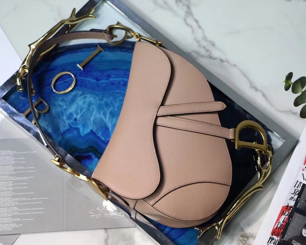 D*or saddle bag in blush grained calfskin