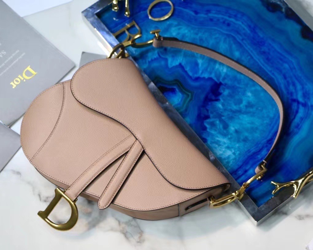 D*or saddle bag in blush grained calfskin