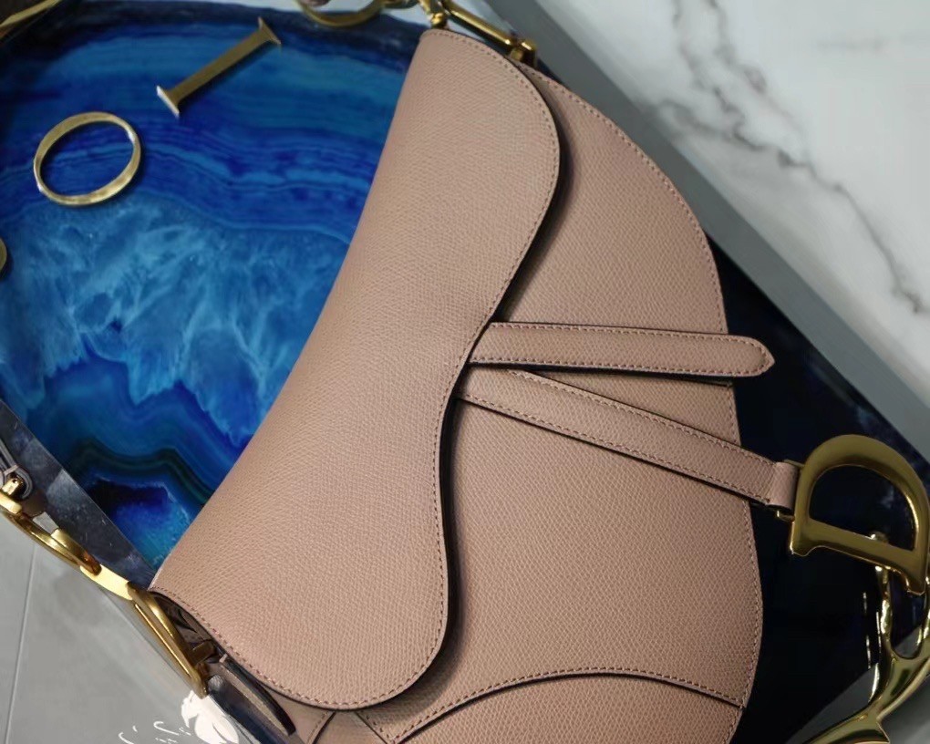 D*or saddle bag in blush grained calfskin
