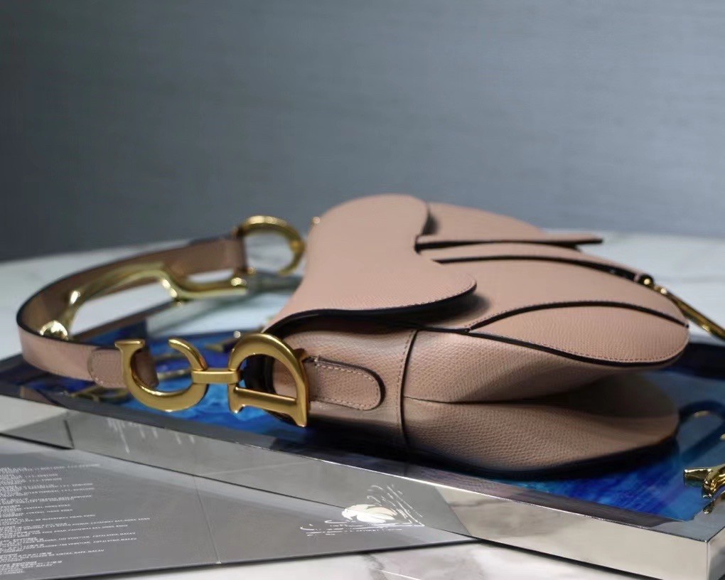 D*or saddle bag in blush grained calfskin