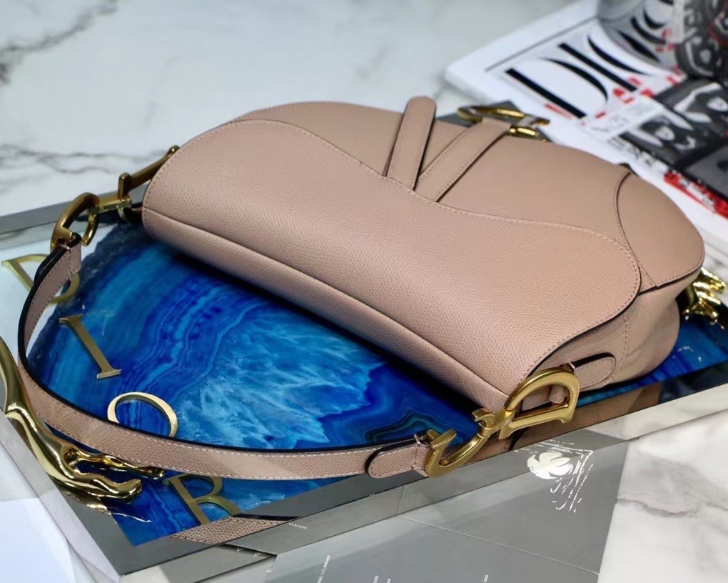 D*or saddle bag in blush grained calfskin