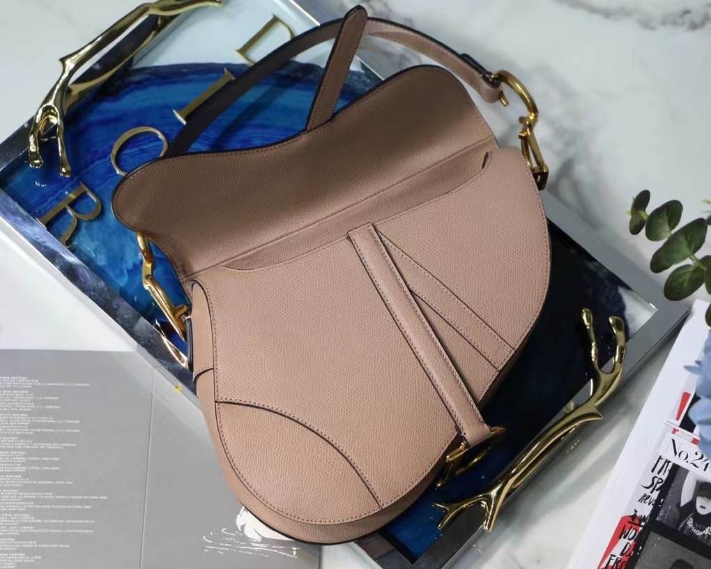 D*or saddle bag in blush grained calfskin