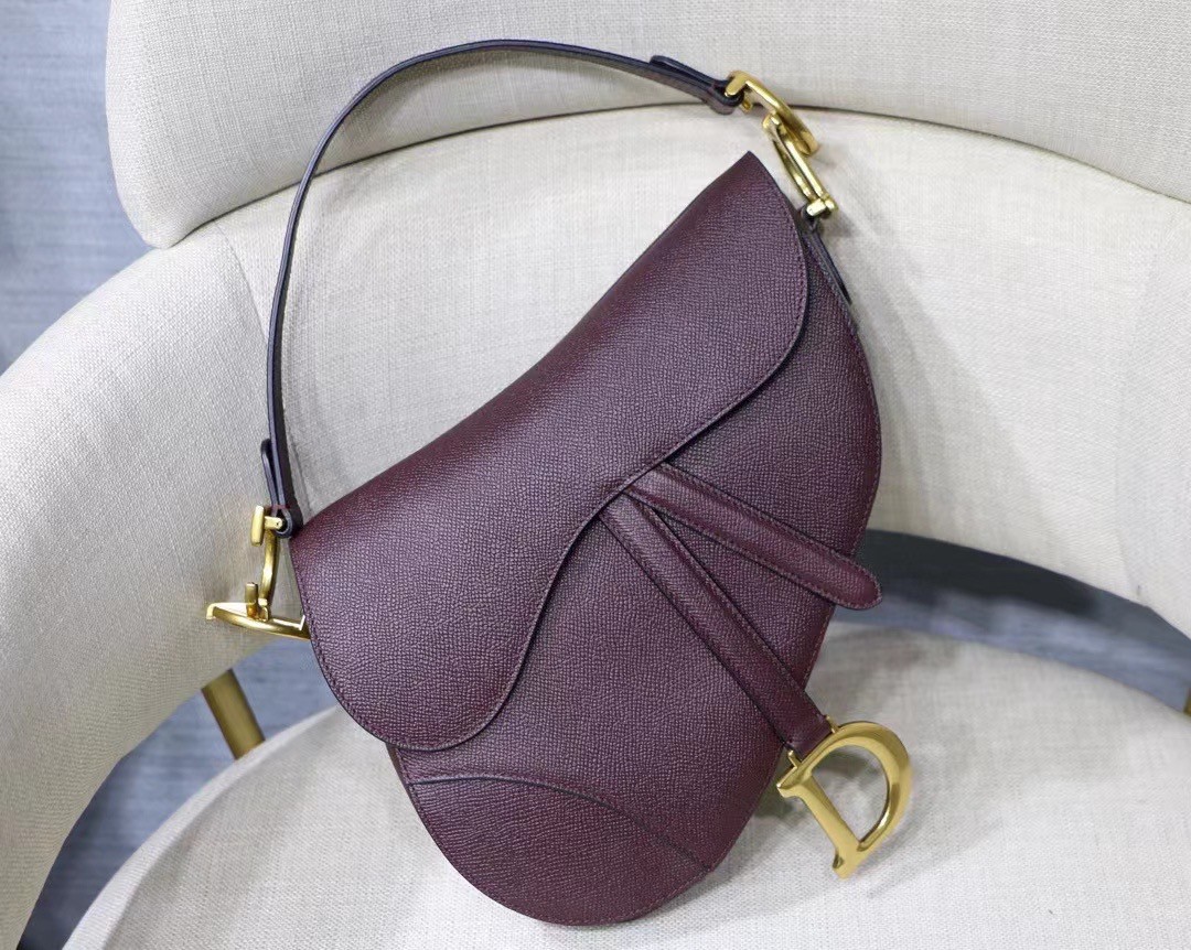 D*or saddle bag in bordeaux grained calfskin