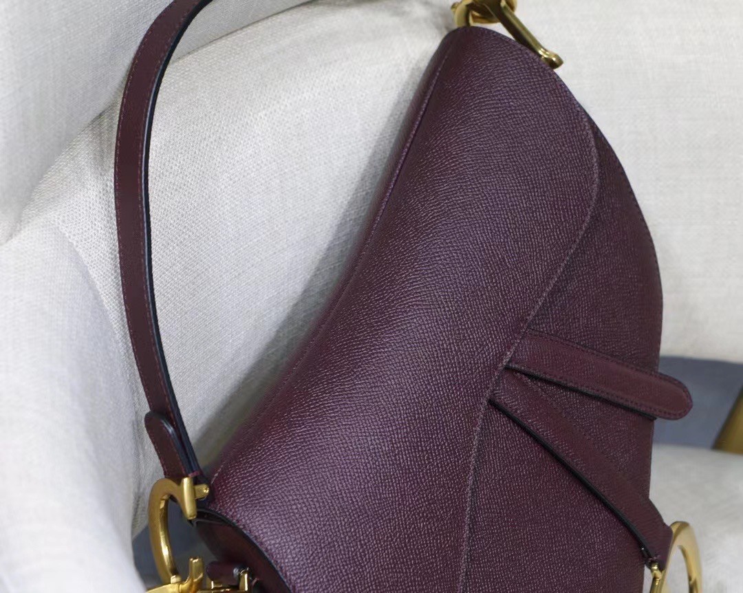 D*or saddle bag in bordeaux grained calfskin