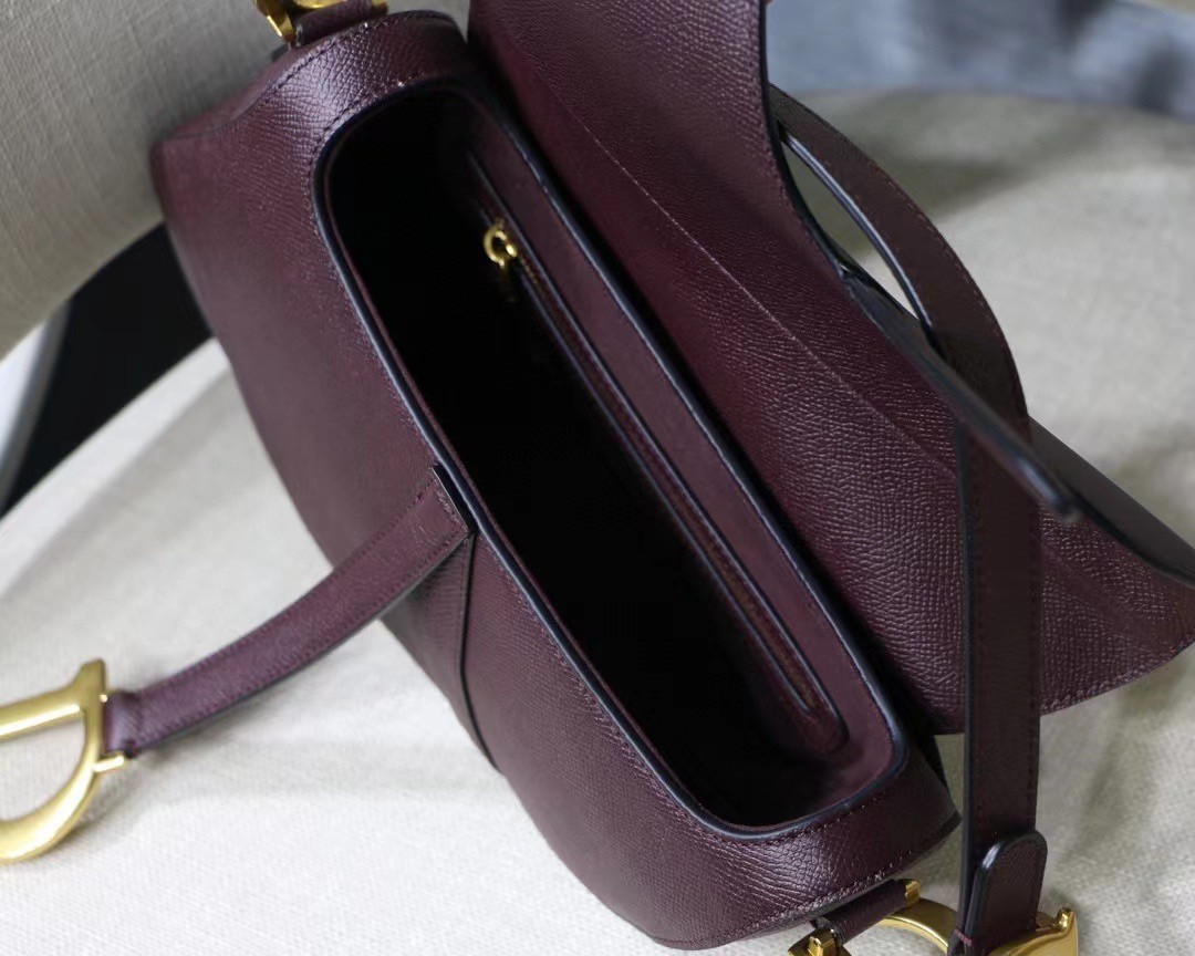 D*or saddle bag in bordeaux grained calfskin
